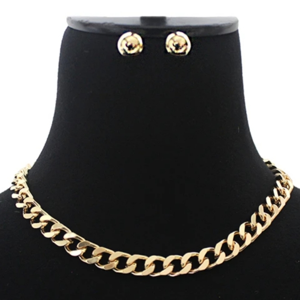 Simple Cuban Chain Short Necklace Set - Picture 7 of 8